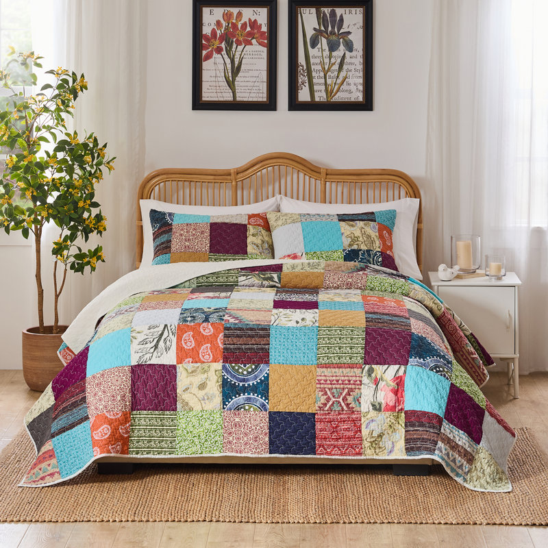 Greenland Home Fashions Renee Upcycle Multi 2-Piece Twin Size Quilt Set 68x88 + 20x26, Twin Quilt + 1 Standard Sham