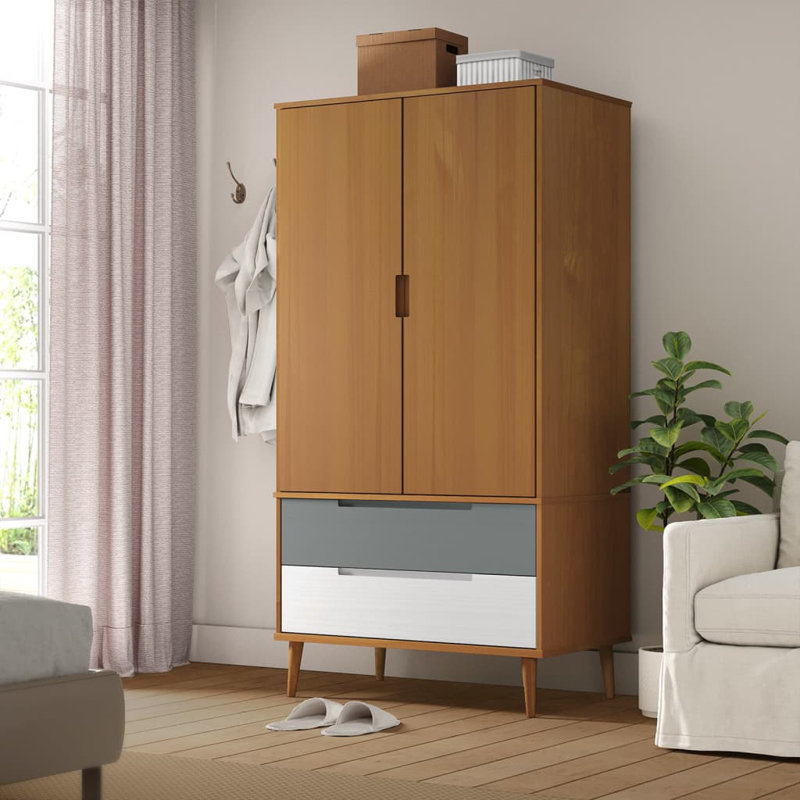 Neeme 2 Door Solid + Manufactured Wood Wardrobe, Brown