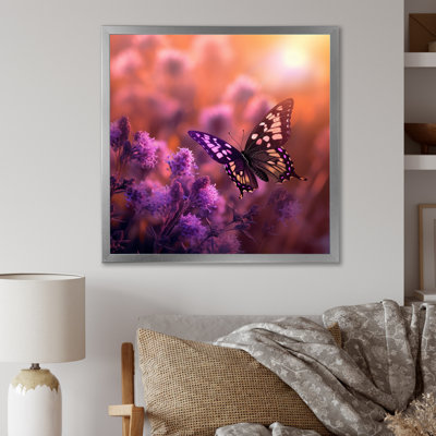 Papillon rose, coucher de soleil magique I