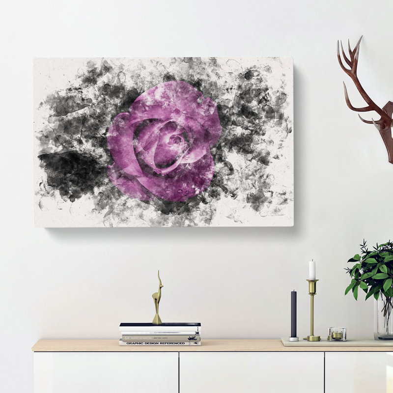 Purple Rose in the Shadows Watercolour - Wrapped Canvas Graphic Art Print, 50cm H x 76cm W x 3cm D