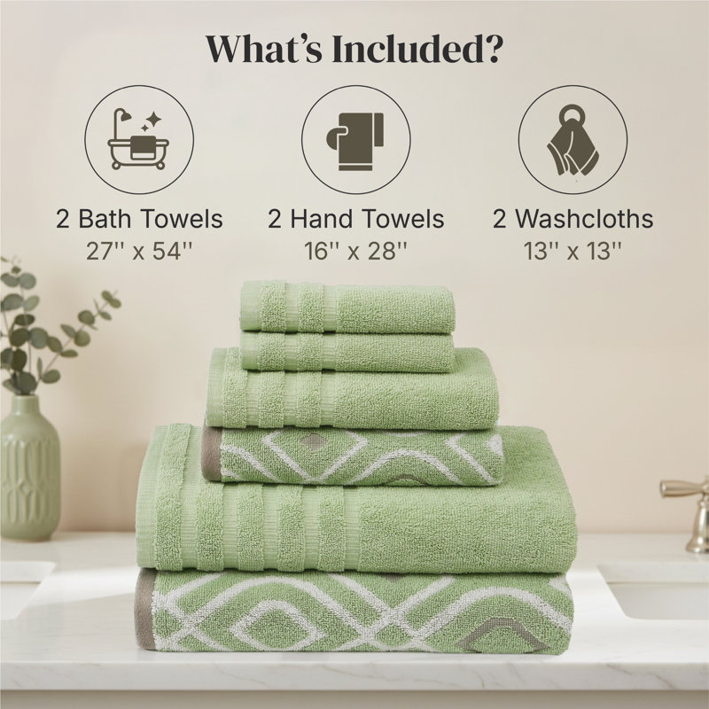 Modern Threads Oxford 6-Piece Yarn Dyed Jacquard & Solid Towel Set – 100% Cotton, Quick Dry & Absorbent Bath, Hand & Washcloths