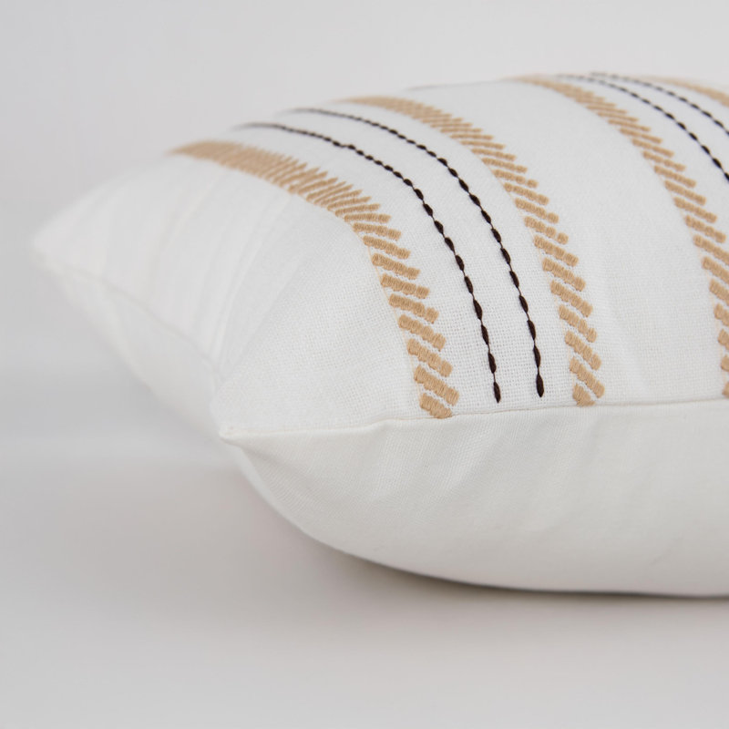 100% Cotton Down Filled Throw Pillow, Polyester, Black/White/Ivory
