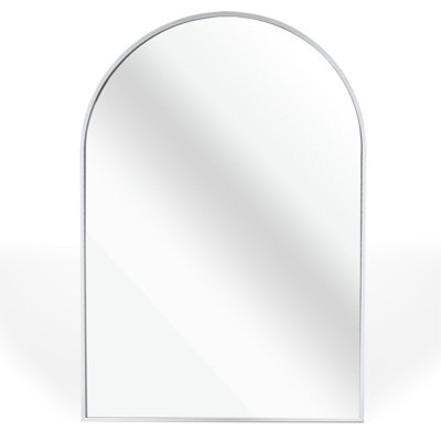 20X30 Inch Silver Metal Framed Arched Bathrrom Mirror For Wall.