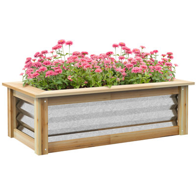 Jardinière surélevée d'extérieur, structure en métal et en bois, idéale pour la culture de diverses plantes. Structure galvanisée avec support, favorise la croissance des plantes.