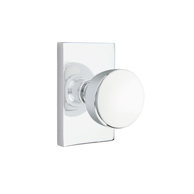 Ensemble de boutons d'intimité Emtek avec rosette rectangulaire moderne et bouton Laurent, Chrome brillant