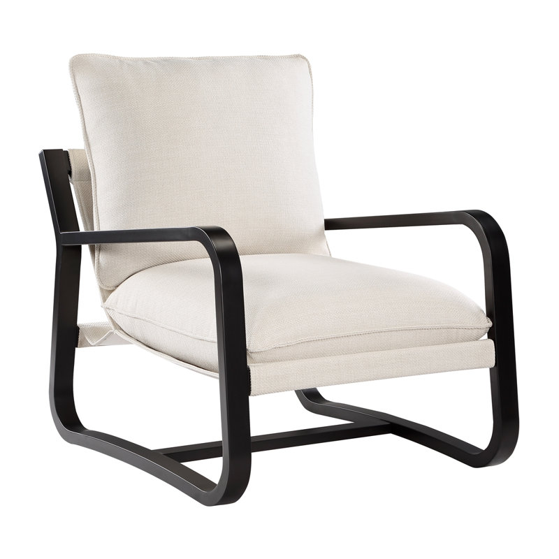 Blaire Sling Chair Upholstered In Oatmeal Fabric With Metal Frame, White