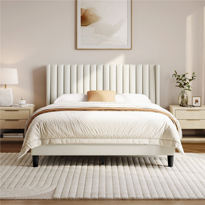 Upholstered Panel Bed, Queen, Ivory