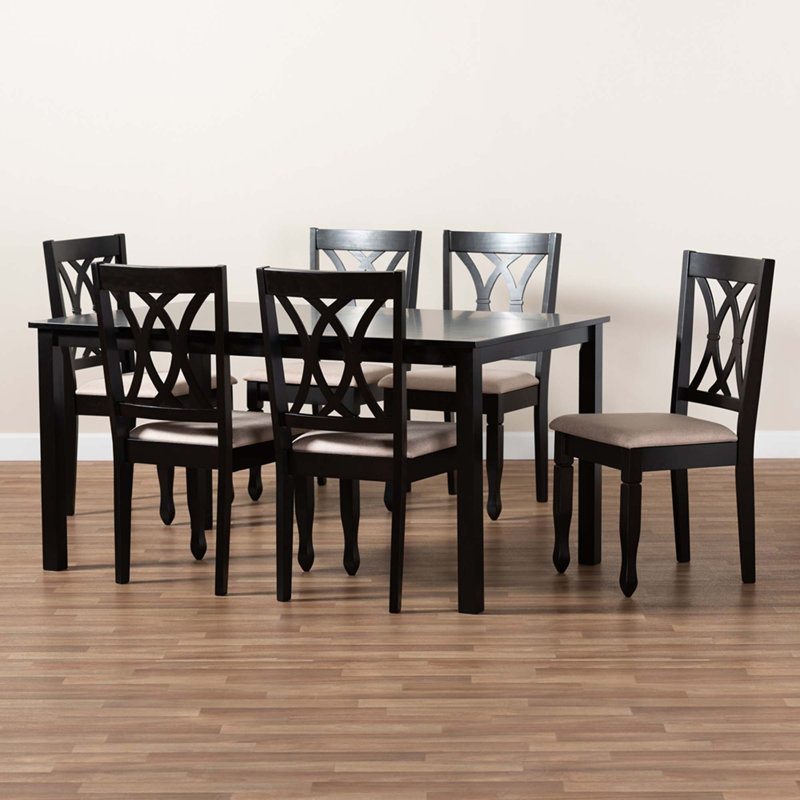 6 - Person Four Leg Dining Set, Espresso, Sand Brown/Espresso