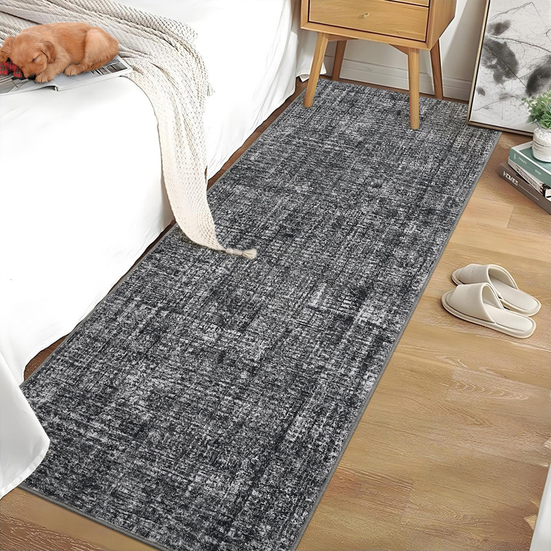 Tapis uni uni, tapis lavable à la machine pour le salon et la chambre à coucher, Grey, Runner 2' x 6'