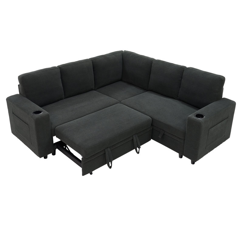 Canapé-lit modulaire en L rembourré Nubby, Tissu gris foncé, Dark Gray