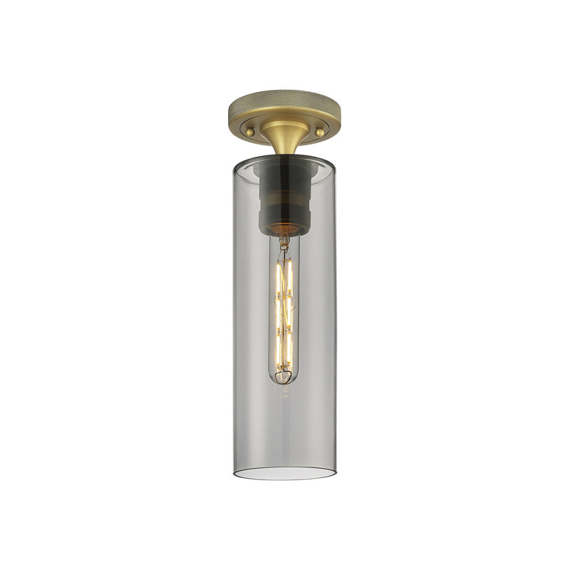 Plafonnier encastré 1 lumière Crown Point, Laiton brossé, H 15 po x l 4,5 po x P 4,5 po, Plaqué couleur fumée