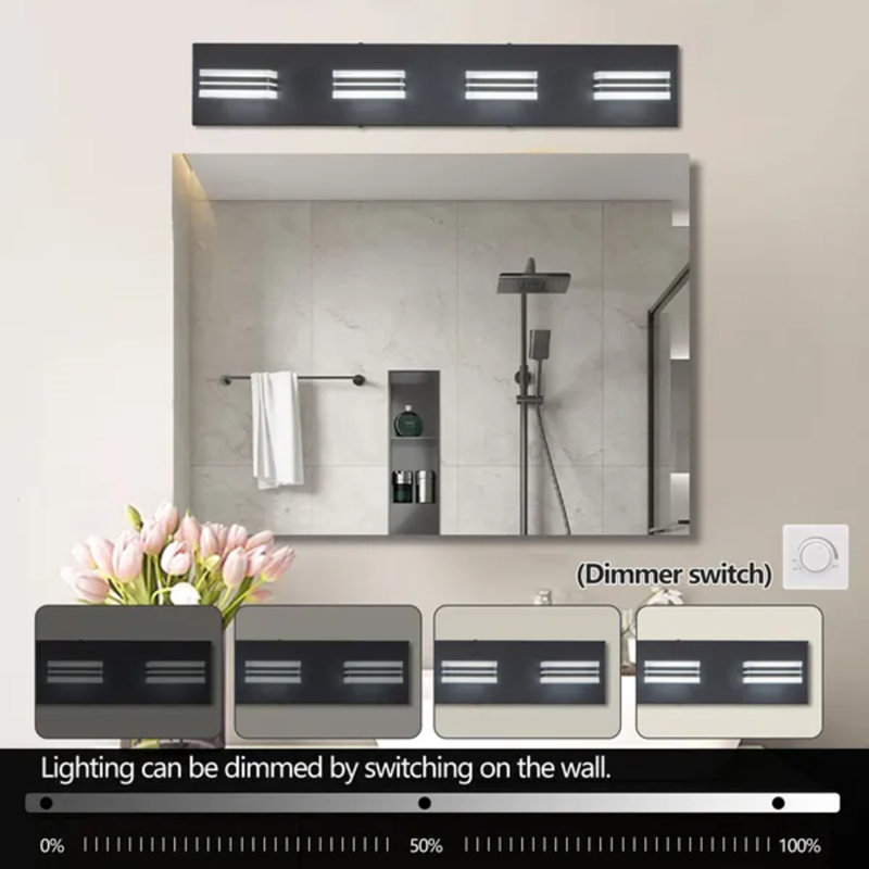 Luminaire mural moderne carré en acrylique 26 po à 4 lumières pour salle de bain 26 po