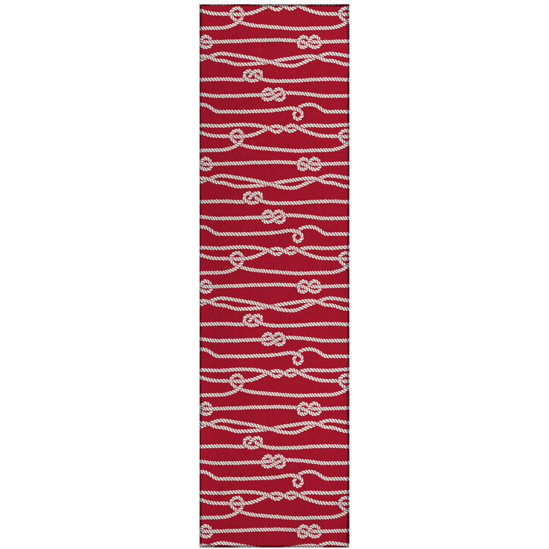 Tapis intérieur / extérieur en polyester rouge rubis tissé à la machine Lagro, Rectangle 1 pi 8 po x 2 pi 6 po