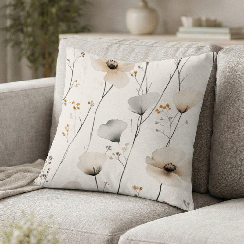 Coussin Floral - Coussin imprimé champêtre, H 20 po x l 20 po