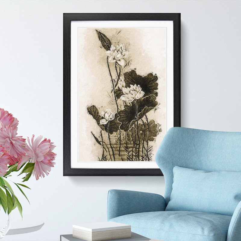 Lotus Flowers - Framed Print, 36cm H x 27cm W x 2cm D, Black Framed