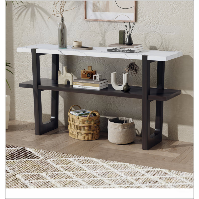 Console Retro Elegant avec plateau effet marbre, Espresso