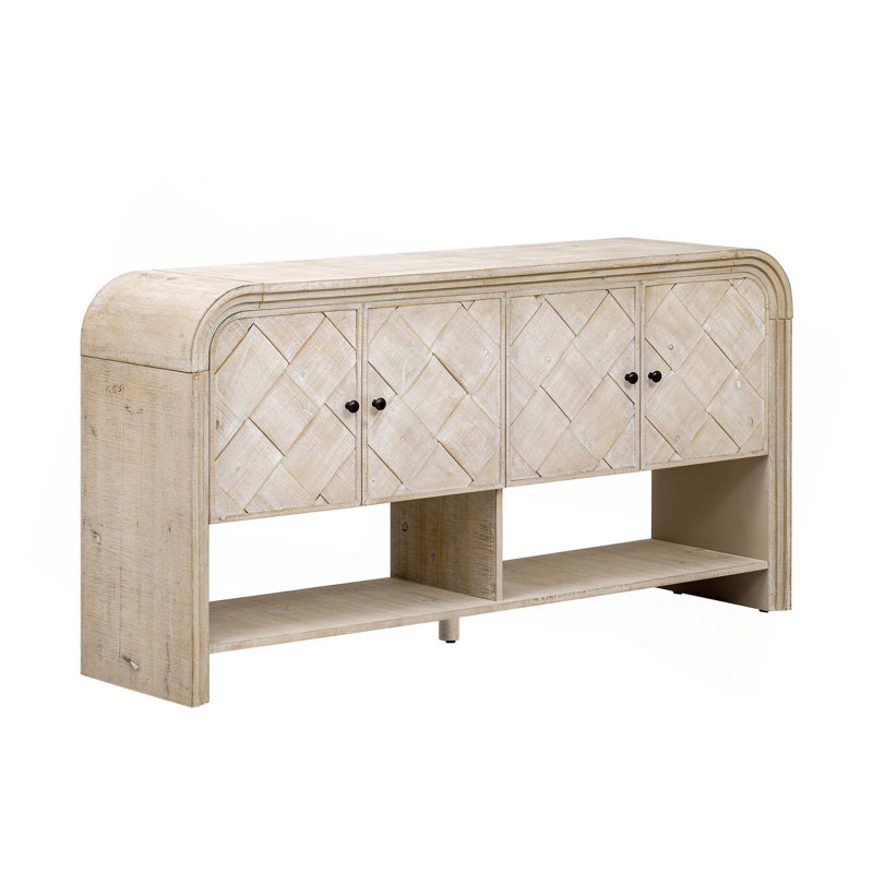 Console polyvalente avec lattes en bois tissé et placage de bois massif, convenant à un vestibule, un couloir, un salon, un vestibule, un couloir