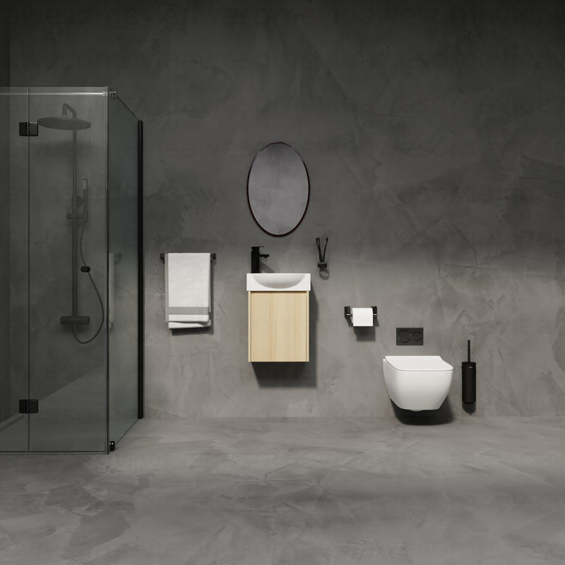 Ensemble de meuble-lavabo de salle de bain 16 po pour petit espace, petit meuble-lavabo moderne avec lavabo en céramique, ensemble d'armoire pour petit lavabo de salle de bain, chêne