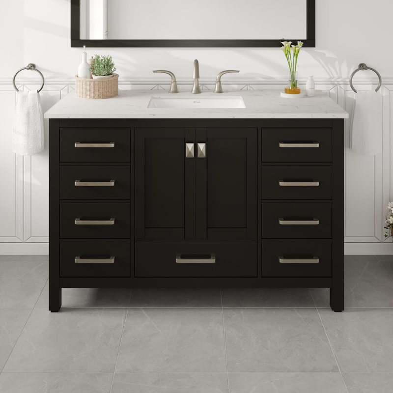 Minnich 48"W x 22"D Bathroom Vanity with Undermount Porcelain Sink, Quartz - White Carrara
