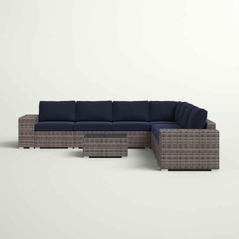 Lazaro Wicker Fully Assembled 6 - Person Seating Group with Sunbrella Cushions, Sunbrella® Navy Blue, Dark Gray