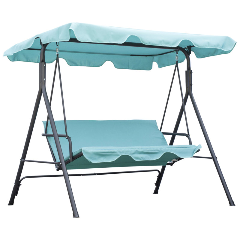 Balancelle de patio avec auvent réglable pour 3 adultes Outsunny, structure en acier, accoudoirs, vert