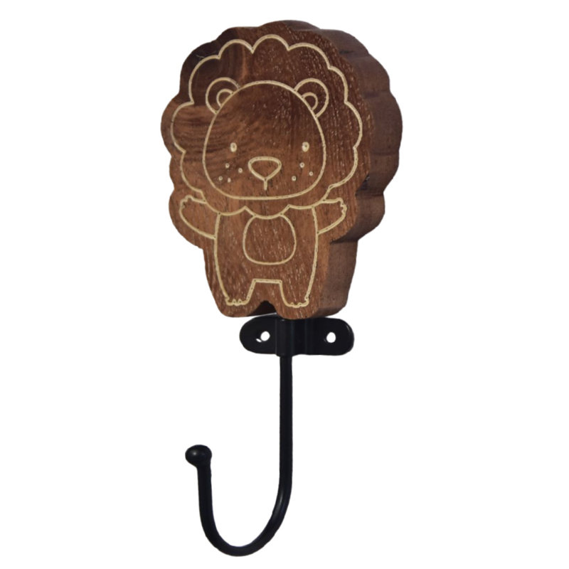 2 Wooden Lion Wall Hooks