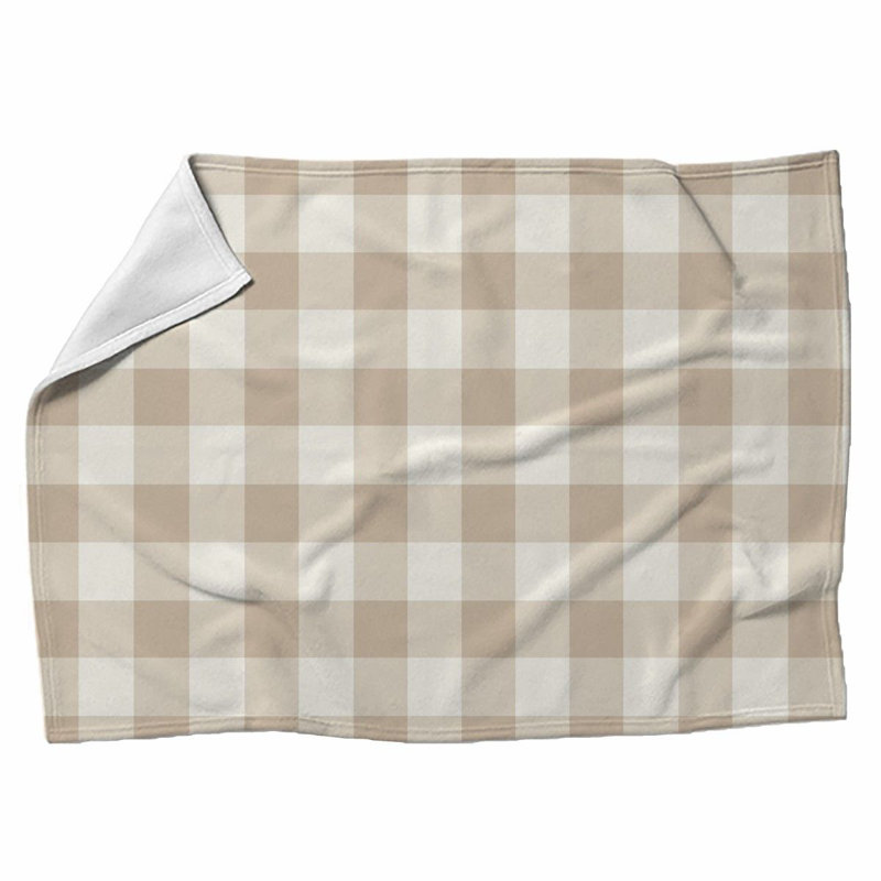 Machine Printed Throw Blanket, Jeté, Blanc / beige, Guingan
