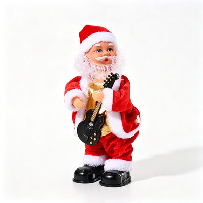 Electric Dancing Santa Claus Christmas Decorations Musical Hip Santa Figurine With Guitar Battery Operated Christmas Tabletop Ornament Gift For Home