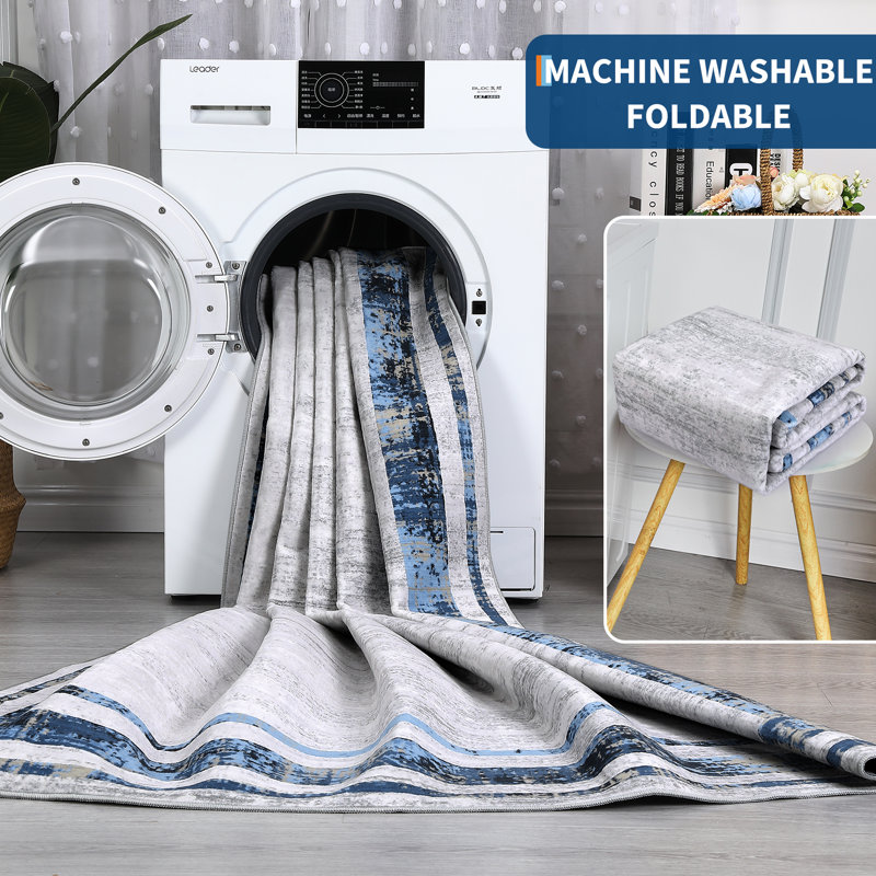 Large Washable Rugs Modern Border Rugs Soft Thin Low Pile Floor Carpet, Non Shedding & Non Slip, Indoor Foldable Printed Accent Mat for Open Floor