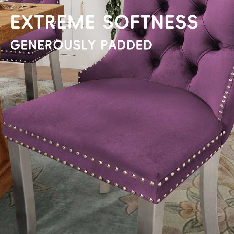 Modern Velvet Dining Chairs Dining Room Chairs Set of 4, Silver, Purple