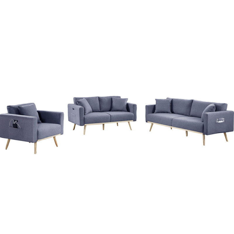 Ensemble de salon en lin gris foncé avec caractéristiques de poche, chaise, 5 coussins pour magazines