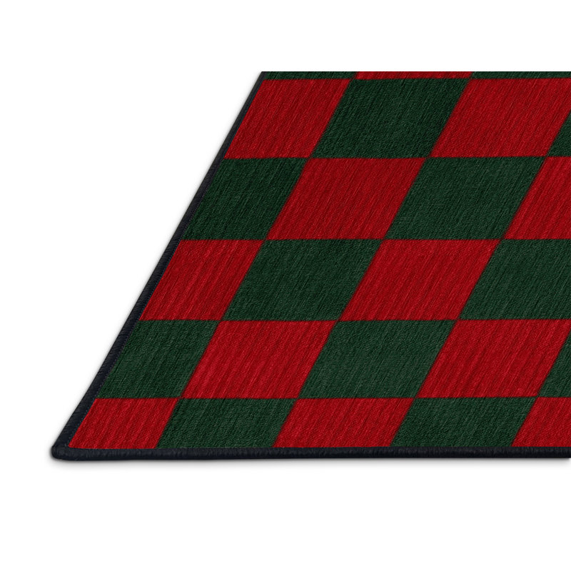 Tapis rouge à carreaux lavable à la machine, Carré 8 pi