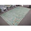 Surdimensionné tapis turc Oushak rétro vert vif avec motif floral idéal pour les espaces de vie