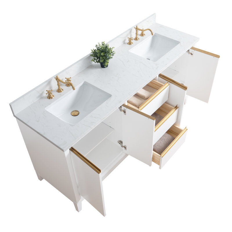 Meuble-lavabo double 60 po avec comptoir, Blanc, Lit double, 72"