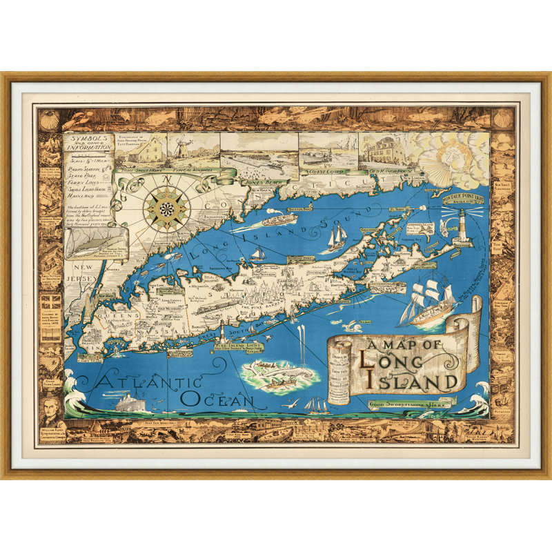 Carte du détroit de Long Island - Peinture encadrée sur papier