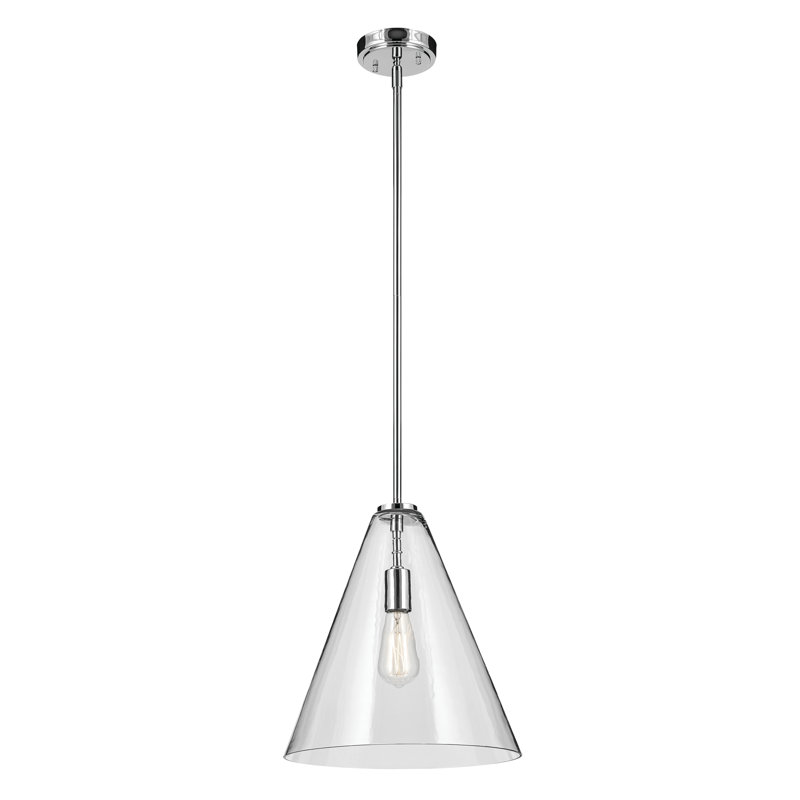 Luminaire suspendu conique 1 lumière 15,5 po avec verre transparent, Chrome