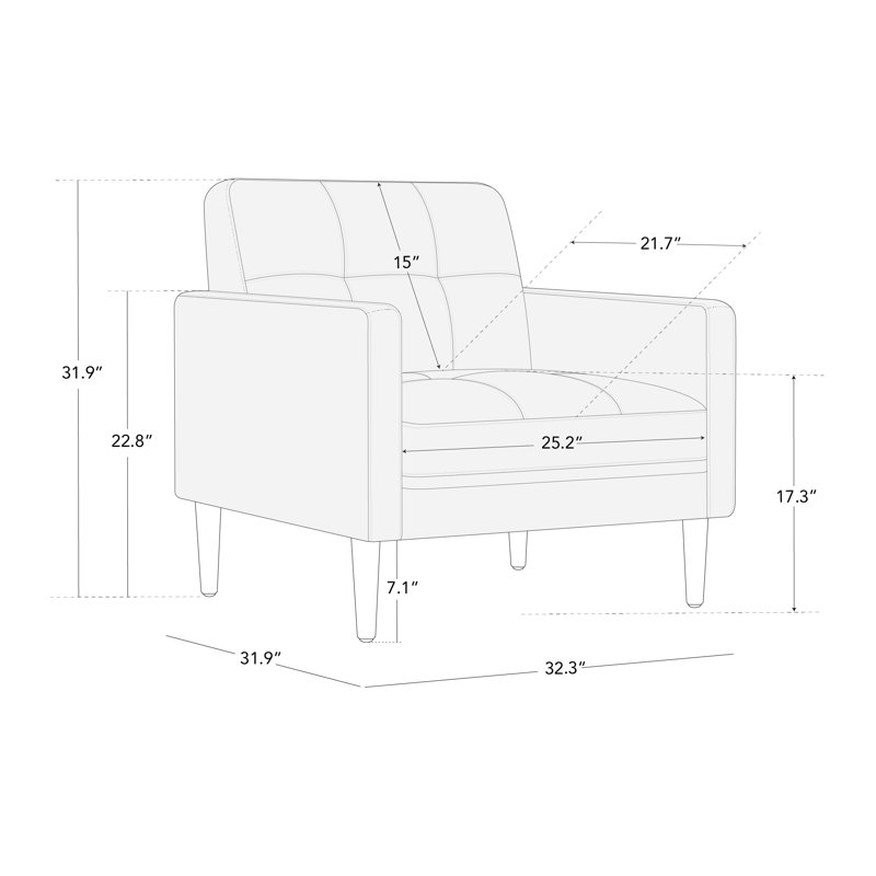 Fauteuil d'appoint rembourré l 32,3 po, Brun cognac