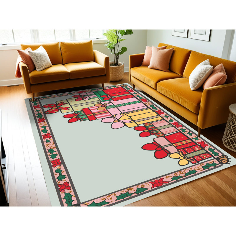 Tapis de vacances d'hiver de Noël lavable The Holiday Aisle®, Rectangulaire 8 pi x 10 pi
