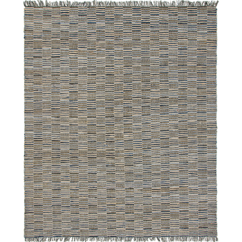 Tapis bleu tissé à la main à carreaux Cedar, Rectangle 5 pi 1 po x 8 pi