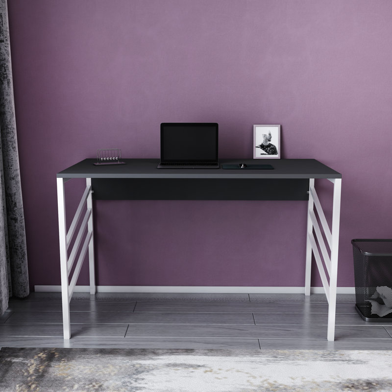 Metal Base Writing Desk, Black/White