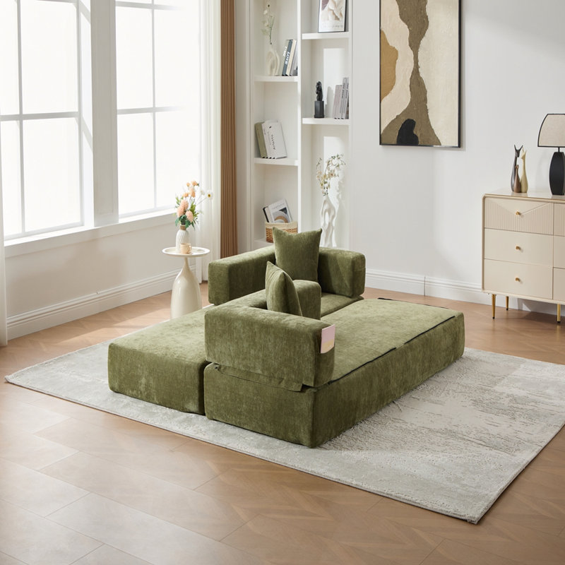 Canapé-lit convertible, canapé de plancher pliable sans assemblage, Vert