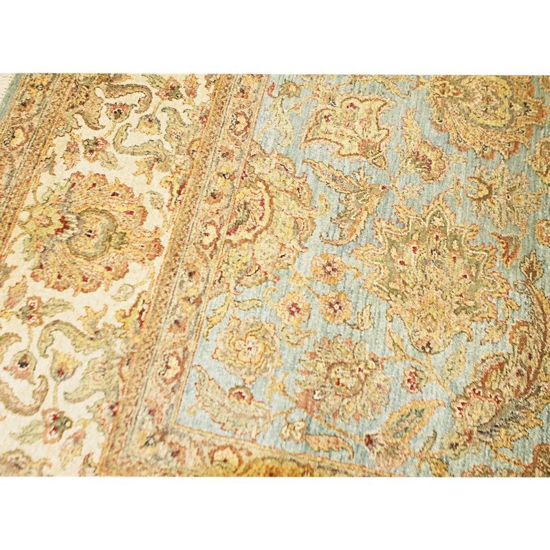 Tapis bleu et ivoire de haute qualité noué à la main