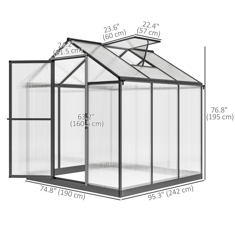 Serre en polycarbonate 8 pi x 6 pi x 6,4 pi, gris anthracite
