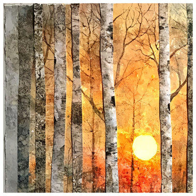 Birch Trees Sunset Blankets