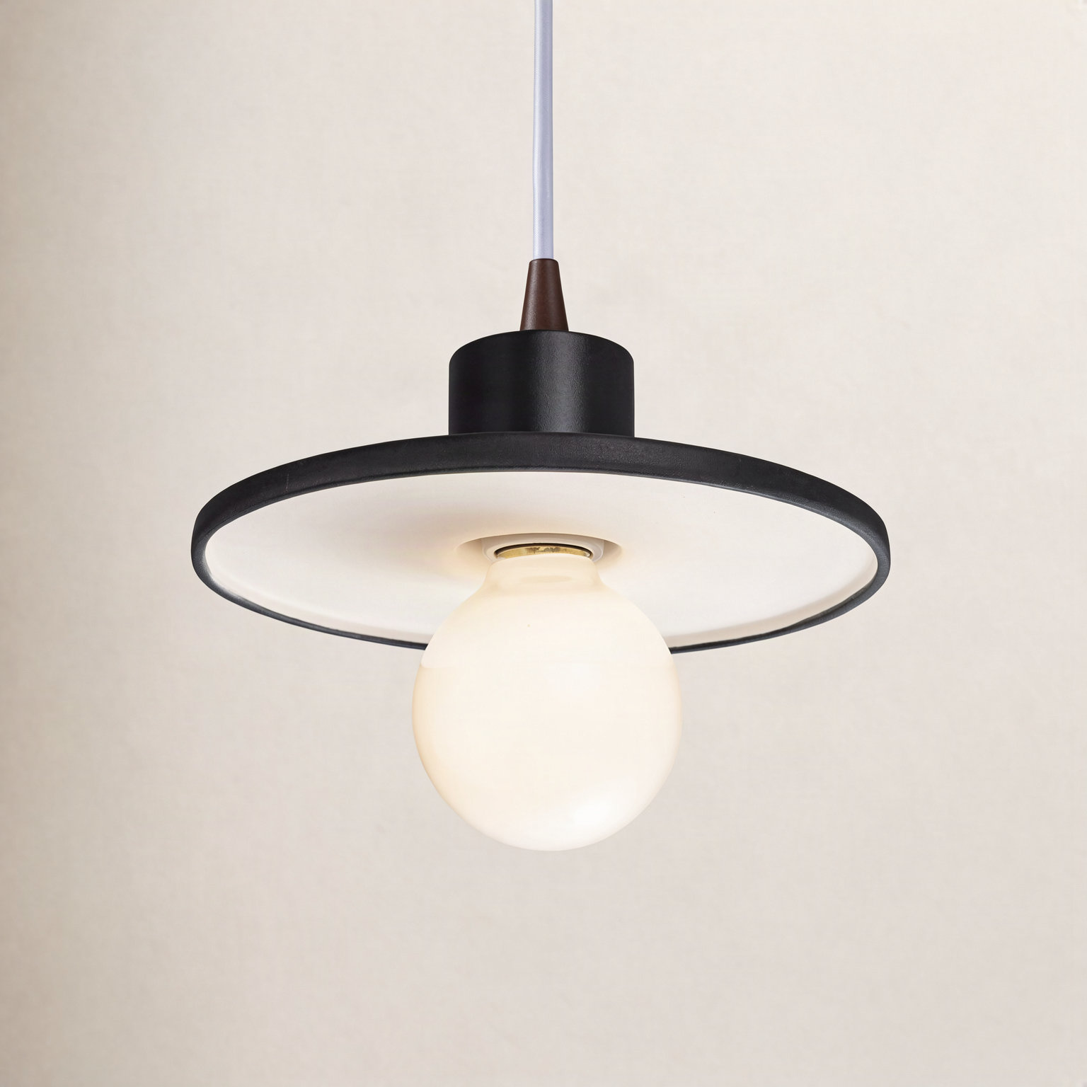 Leni Ceramic Dimmable Pendant, Gloss Black/Matte White, Dark Bronze