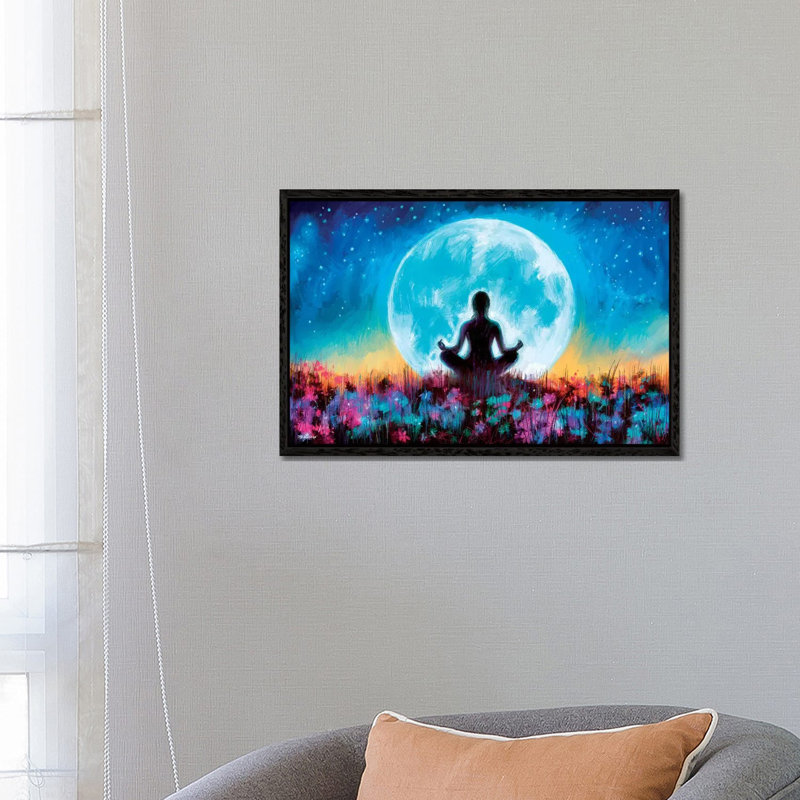 Moon Yoga by P.D. Moreno - Print on Canvas, 66.04 cm H x 45.72 cm W, Black Framed