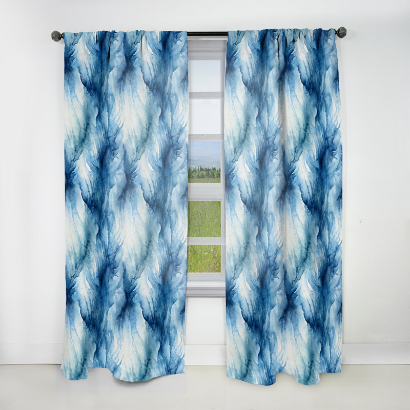 Rideau obscurcissant en marbre bleu et blanc Shibori Marble Ink II - 1 panneaux, L 52 po x L 63 po