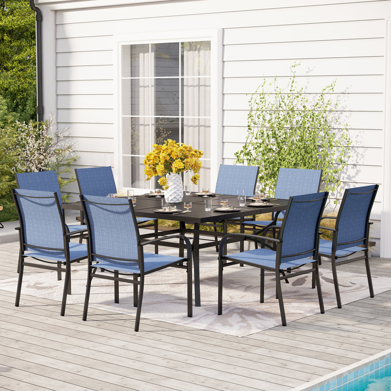 Sutiya 8 - Person Steel Patio Dining Set Umbrella Hole Included Square Table