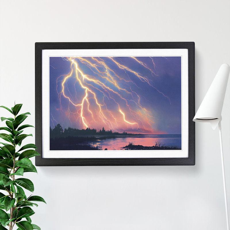 Hypnotic Lightning Storm - Single Picture Frame Print, Black, 25cm H x 34cm W x 2cm D