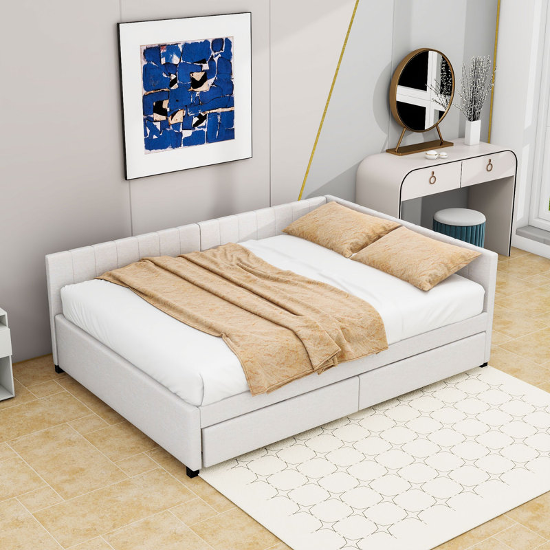 Full / Double Daybed With Two Drawers, Beige